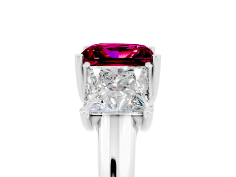 White gold Three-Stone Princess Cut Garnet Engagement Ring with Prong Setting_5