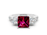 White gold Three-Stone Princess Cut Garnet Pavé Band with Four-Prong Setting
