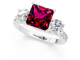 White gold Three-Stone Princess Cut Garnet Pavé Band with Four-Prong Setting_1