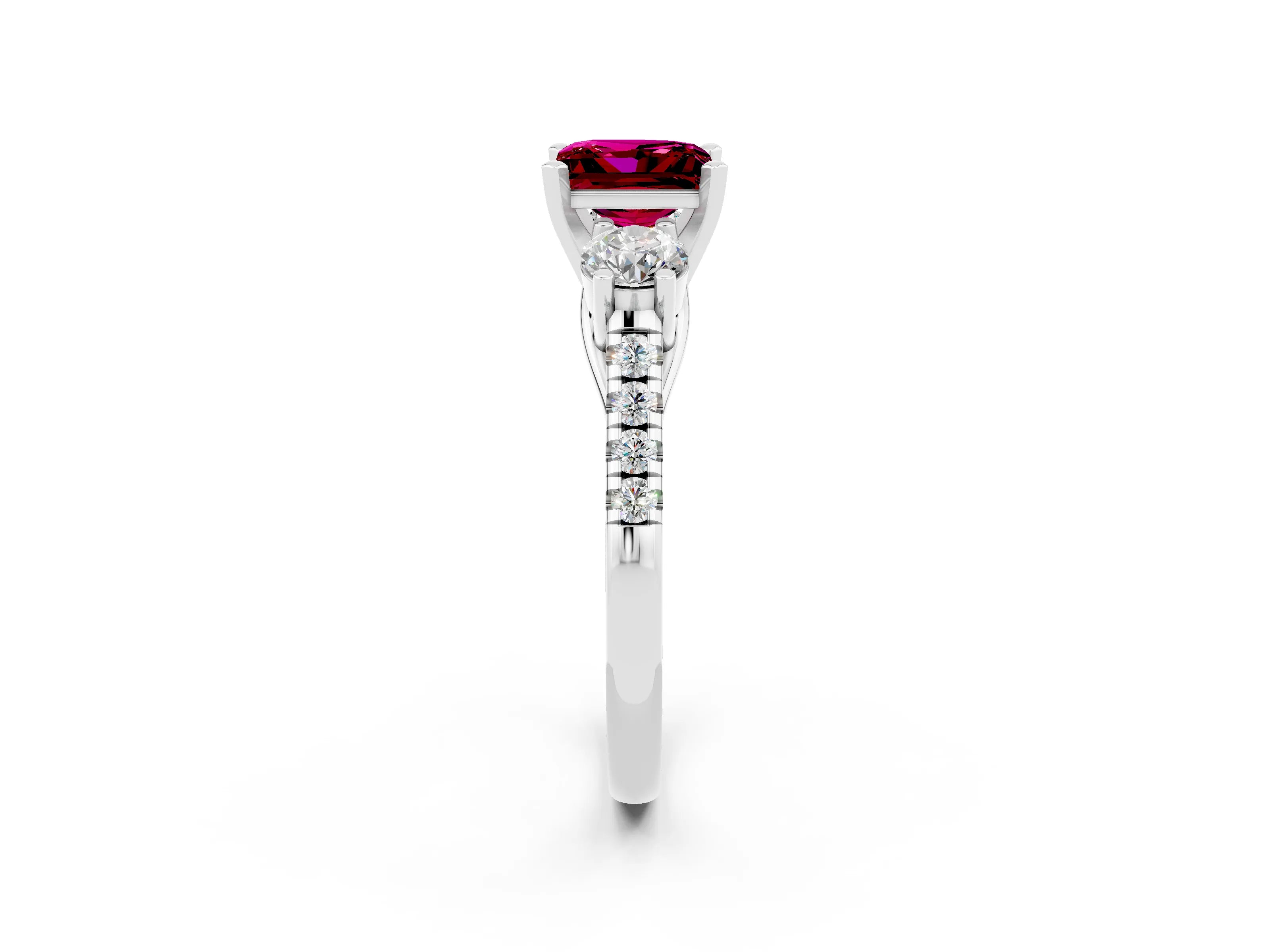 White gold Three-Stone Princess Cut Garnet Pavé Band with Four-Prong Setting_2