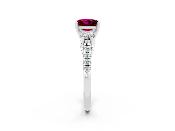 Silver Three-Stone Princess Cut Garnet Pavé Band with Four-Prong Setting