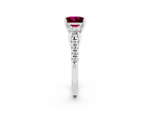White gold Three-Stone Princess Cut Garnet Pavé Band with Four-Prong Setting_2