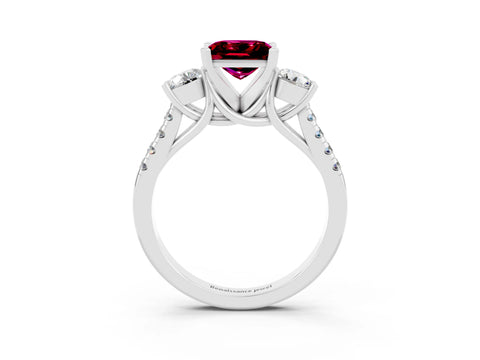 White gold Three-Stone Princess Cut Garnet Pavé Band with Four-Prong Setting_3