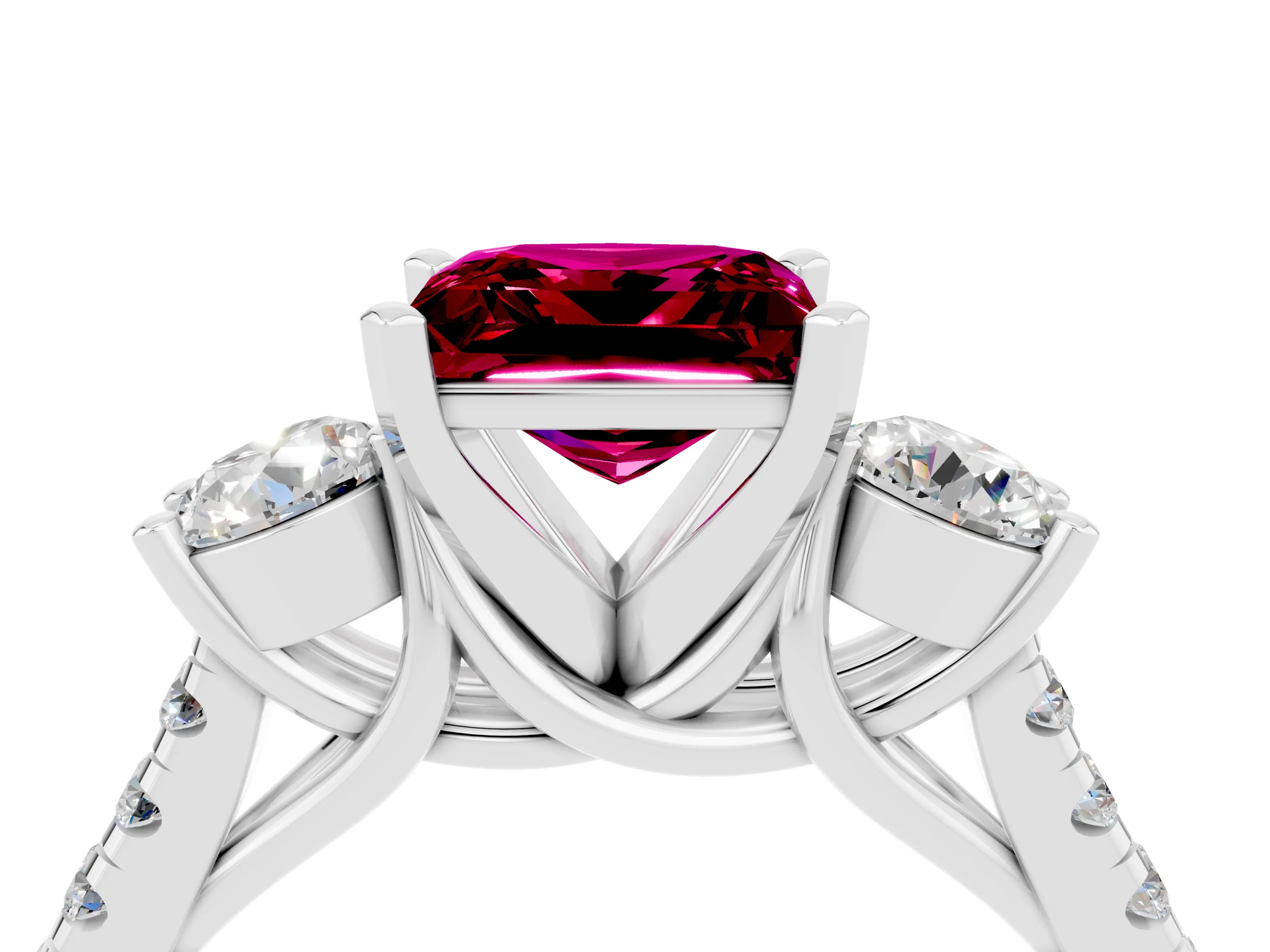 White gold Three-Stone Princess Cut Garnet Pavé Band with Four-Prong Setting_4