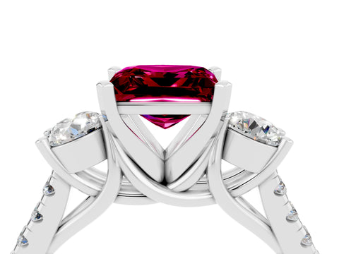 White gold Three-Stone Princess Cut Garnet Pavé Band with Four-Prong Setting_4
