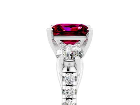 White gold Three-Stone Princess Cut Garnet Pavé Band with Four-Prong Setting_5