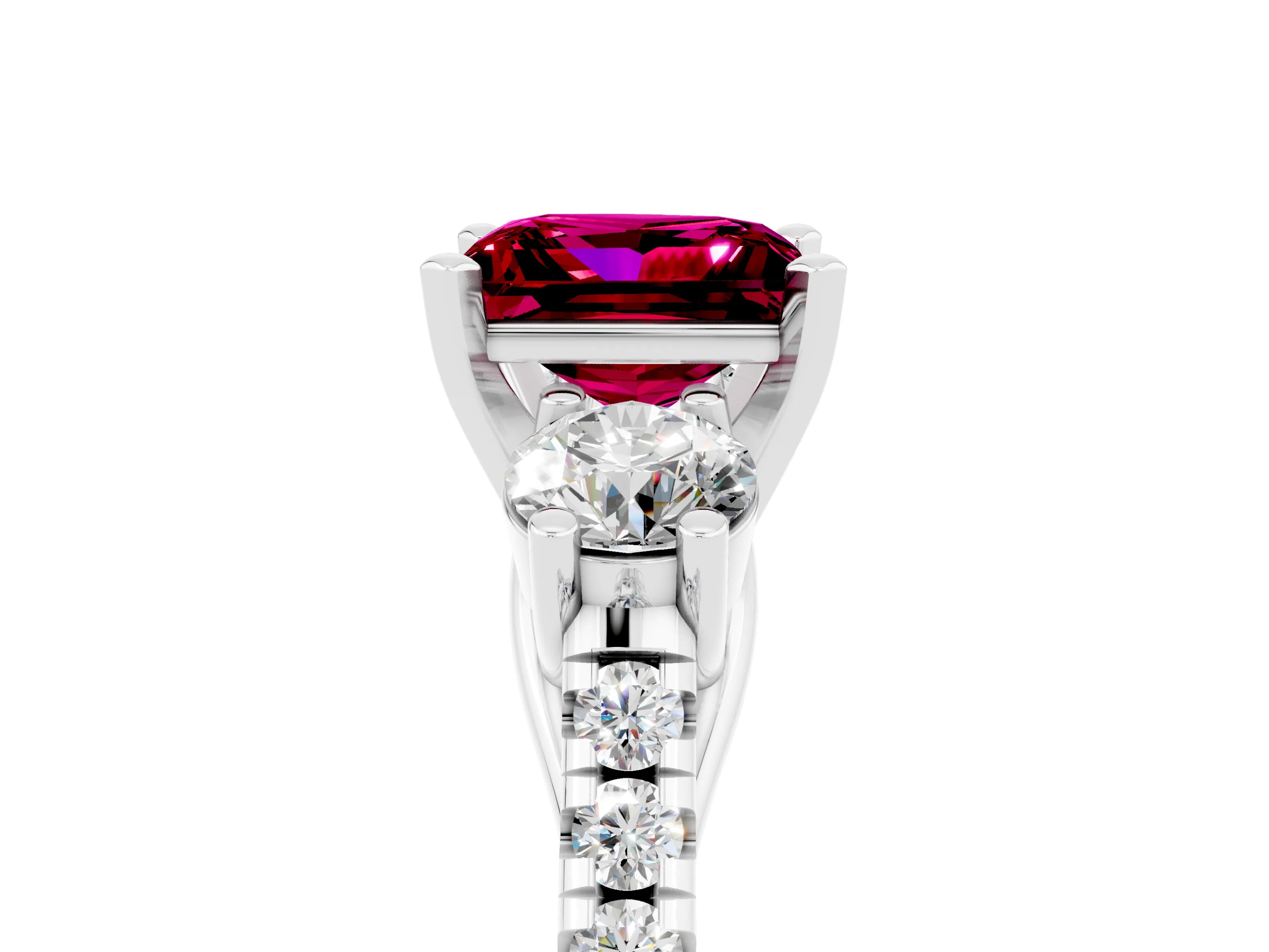 White gold Three-Stone Princess Cut Garnet Pavé Band with Four-Prong Setting_5