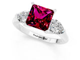 White gold Three-Stone Princess Cut Garnet Ring with Pear Side Stones and Four-Prong Setting_1