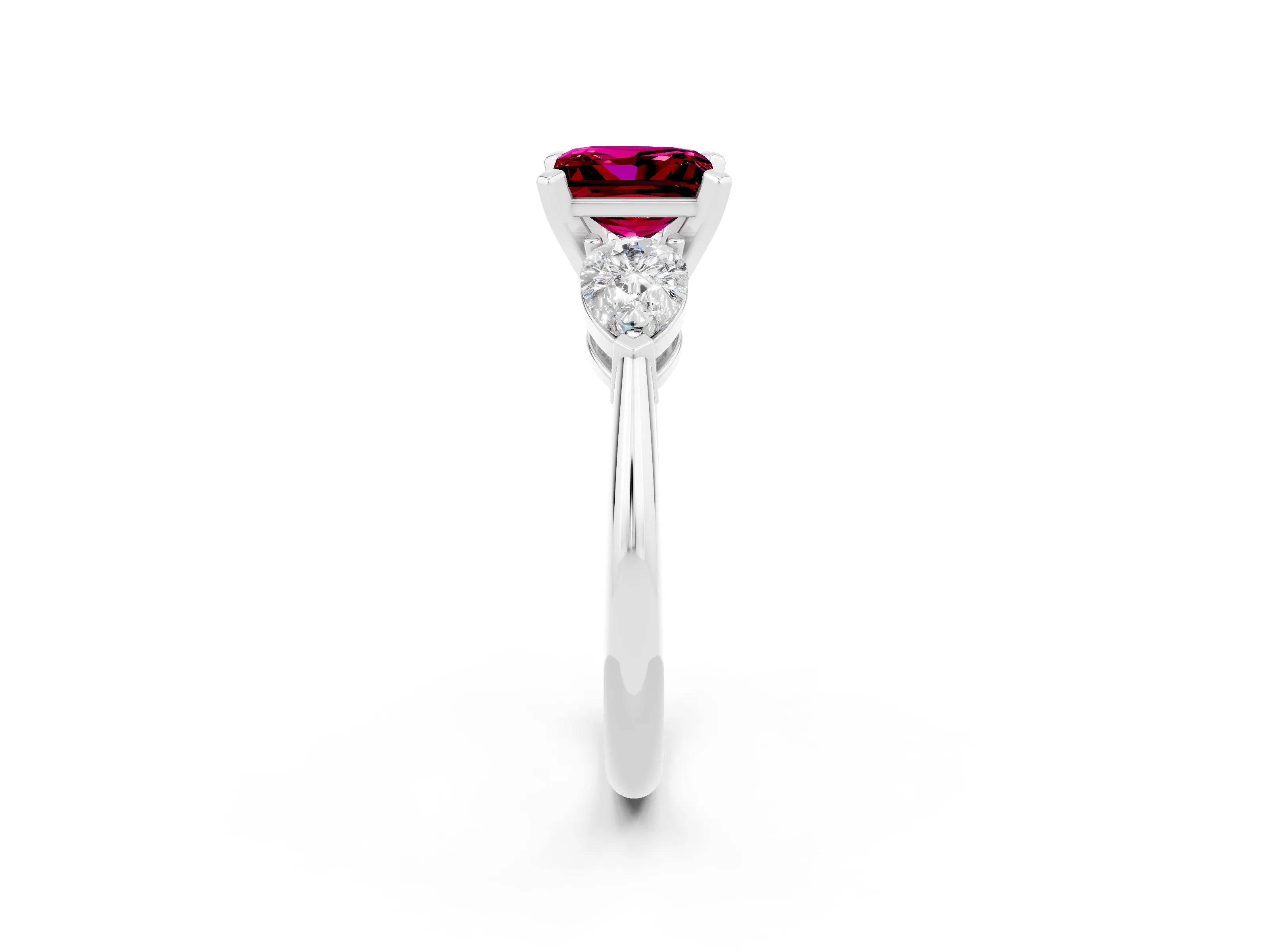 White gold Three-Stone Princess Cut Garnet Ring with Pear Side Stones and Four-Prong Setting_2