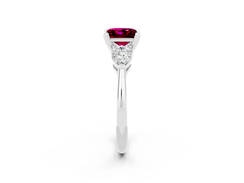 White gold Three-Stone Princess Cut Garnet Ring with Pear Side Stones and Four-Prong Setting_2