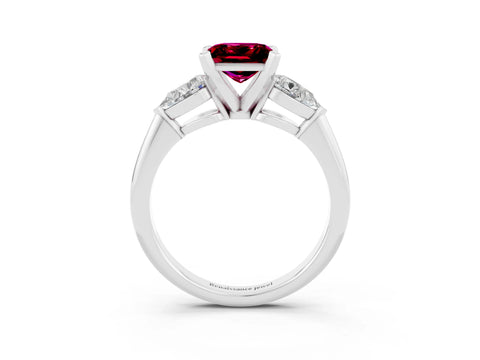 White gold Three-Stone Princess Cut Garnet Ring with Pear Side Stones and Four-Prong Setting_3
