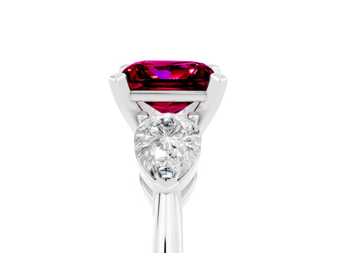 White gold Three-Stone Princess Cut Garnet Ring with Pear Side Stones and Four-Prong Setting_5