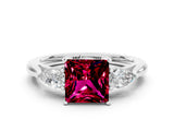 White gold Three-Stone Princess Cut Garnet Ring with Pear  Side Stones in Four-Prong Setting_12