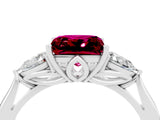 White gold Three-Stone Princess Cut Garnet Ring with Pear  Side Stones in Four-Prong Setting_16