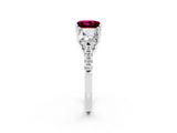 White gold Three-Stone Princess Cut Garnet Ring with Round  Pavé Band and Prong Setting_14