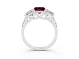 White gold Three-Stone Princess Cut Garnet Ring with Round  Pavé Band and Prong Setting_15