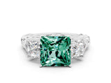 White gold Three-Stone Princess Cut Green Sapphire Braided Band Ring with Four-Prong Setting_12