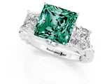 White gold Three-Stone Princess Cut Green Sapphire Braided Band Ring with Four-Prong Setting_13