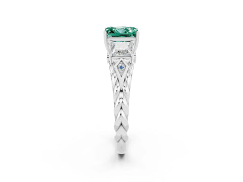 White gold Three-Stone Princess Cut Green Sapphire Braided Band Ring with Four-Prong Setting_14