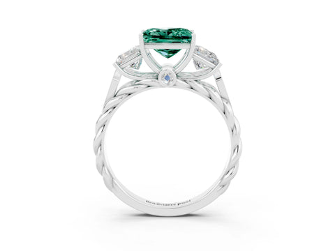 White gold Three-Stone Princess Cut Green Sapphire Braided Band Ring with Four-Prong Setting_15