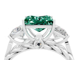 White gold Three-Stone Princess Cut Green Sapphire Braided Band Ring with Four-Prong Setting_16