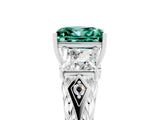 White gold Three-Stone Princess Cut Green Sapphire Braided Band Ring with Four-Prong Setting_17