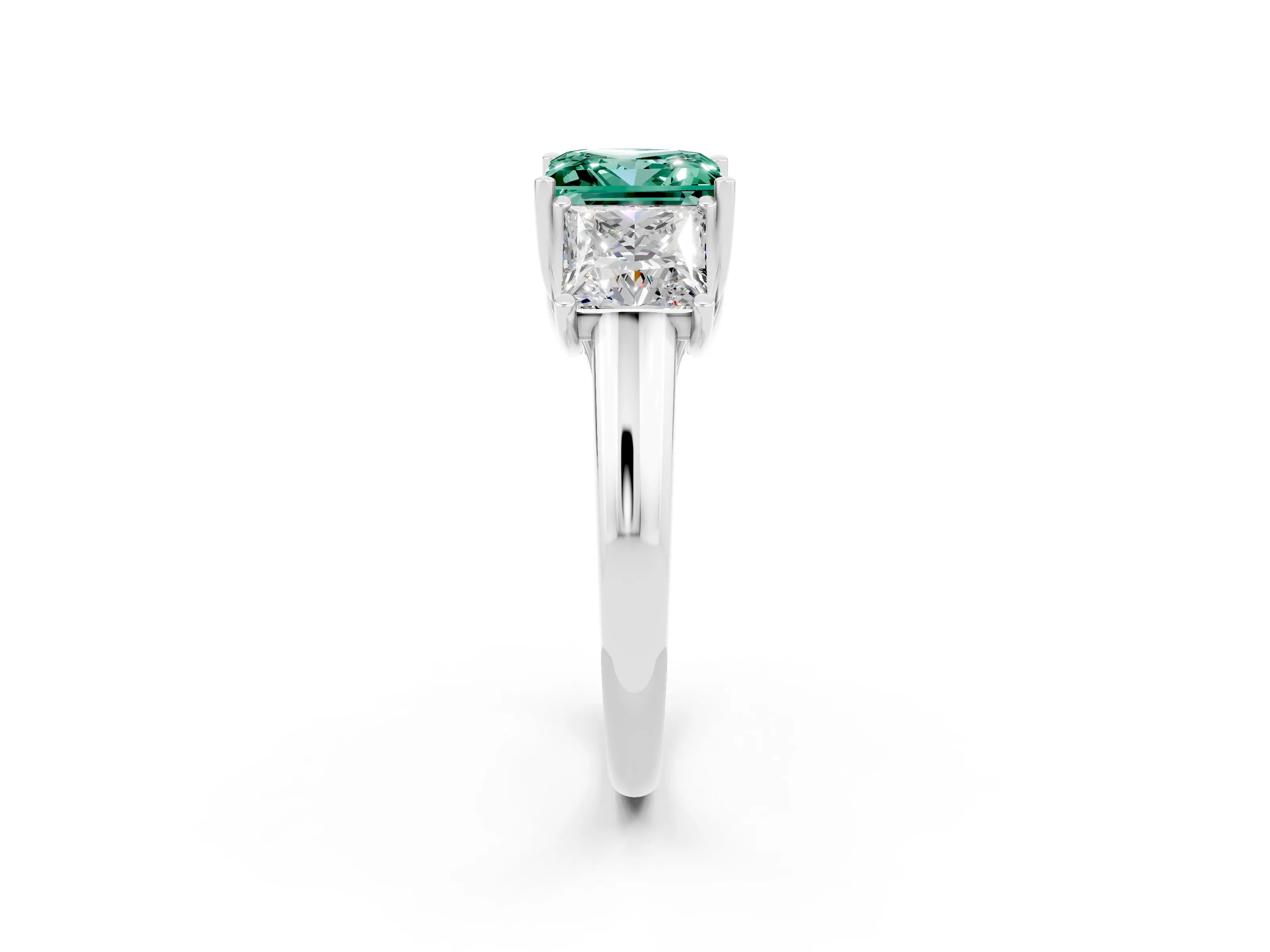 White gold Three-Stone Princess Cut Green Sapphire Engagement Ring with Prong Setting_2