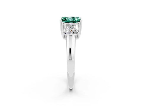 White gold Three-Stone Princess Cut Green Sapphire Engagement Ring with Prong Setting_2