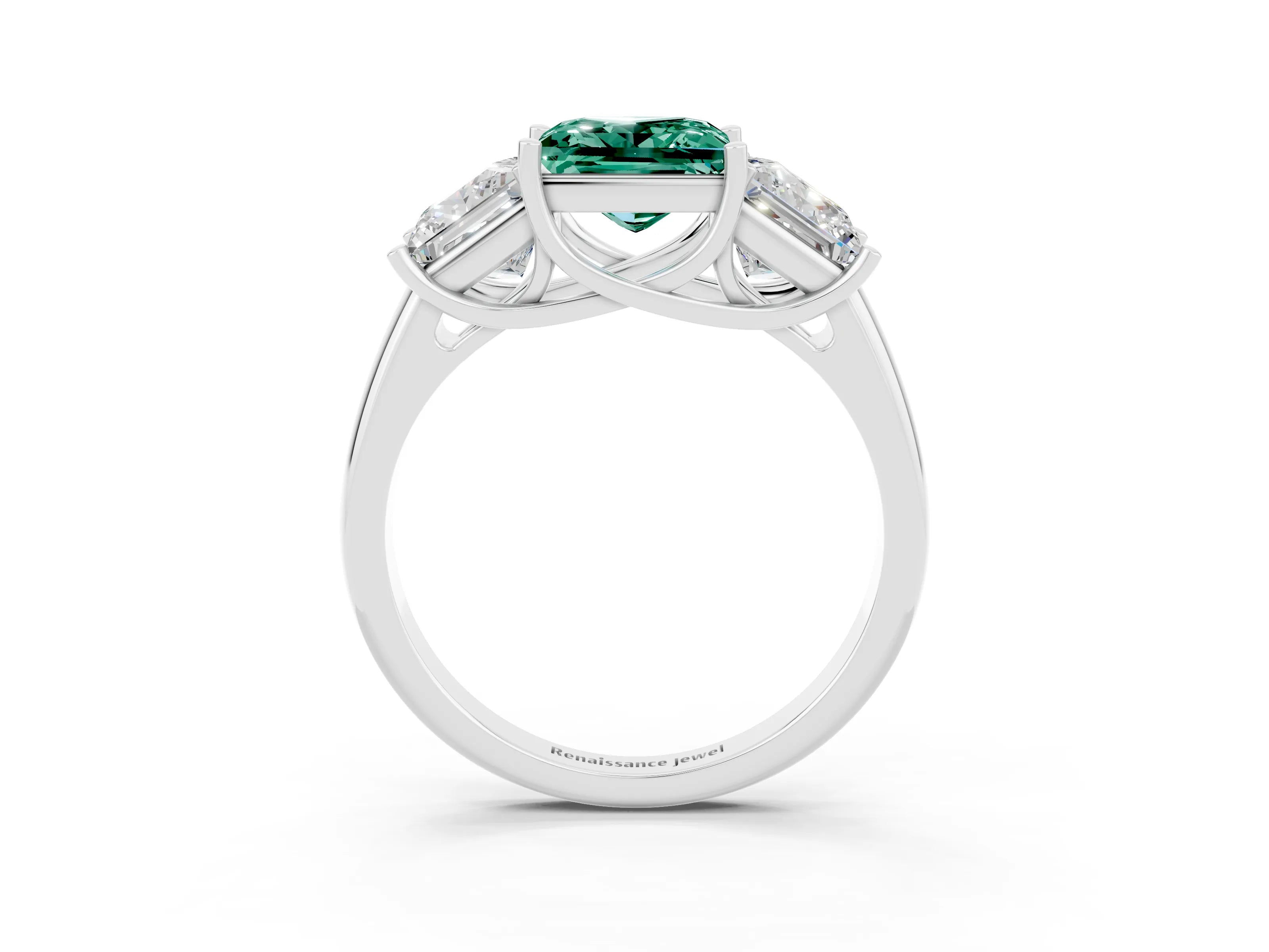 White gold Three-Stone Princess Cut Green Sapphire Engagement Ring with Prong Setting_3