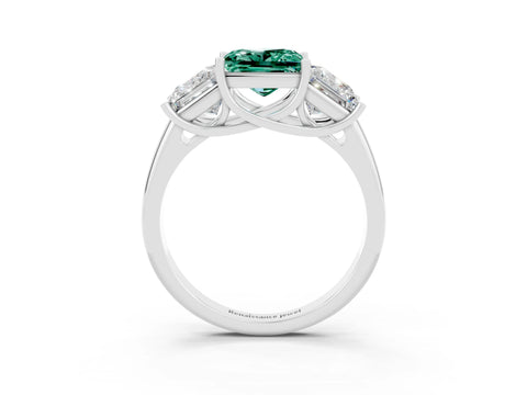 White gold Three-Stone Princess Cut Green Sapphire Engagement Ring with Prong Setting_3