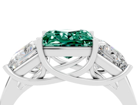 White gold Three-Stone Princess Cut Green Sapphire Engagement Ring with Prong Setting_4