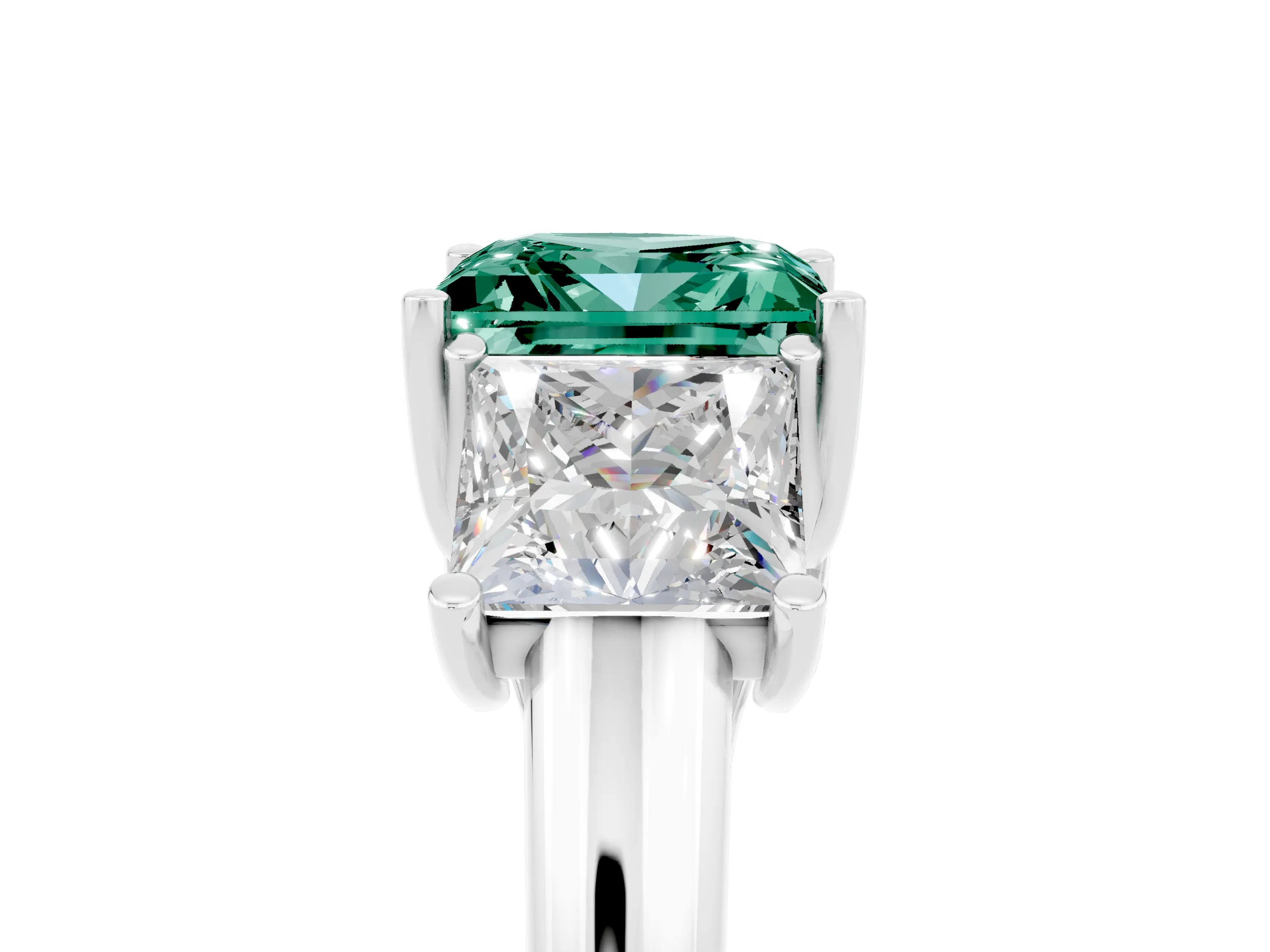 White gold Three-Stone Princess Cut Green Sapphire Engagement Ring with Prong Setting_5