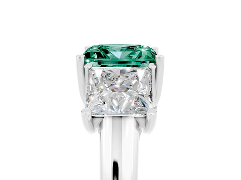White gold Three-Stone Princess Cut Green Sapphire Engagement Ring with Prong Setting_5