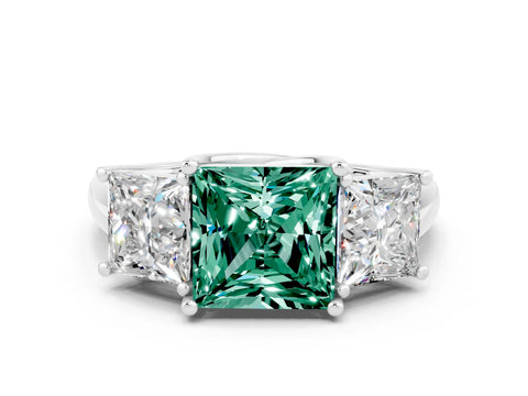 White gold Three-Stone Princess Cut Green Sapphire Engagement Ring with Prong Setting