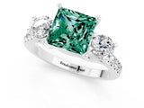 White gold Three-Stone Princess Cut Green Sapphire Pavé Band with Four-Prong Setting_1