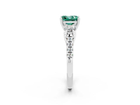 White gold Three-Stone Princess Cut Green Sapphire Pavé Band with Four-Prong Setting_2