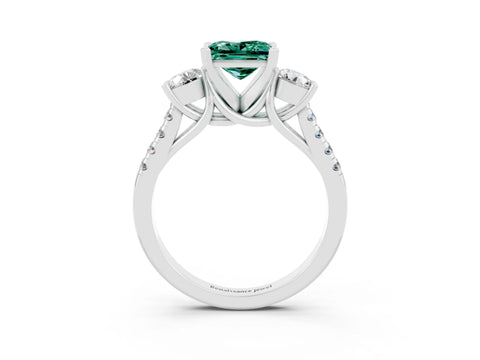 White gold Three-Stone Princess Cut Green Sapphire Pavé Band with Four-Prong Setting_3