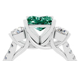 White gold Three-Stone Princess Cut Green Sapphire Pavé Band with Four-Prong Setting_4