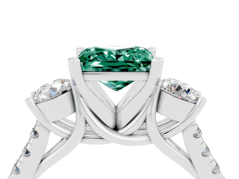White gold Three-Stone Princess Cut Green Sapphire Pavé Band with Four-Prong Setting_4