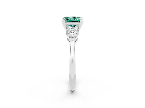 White gold Three-Stone Princess Cut Green Sapphire Ring with Pear Side Stones and Four-Prong Setting_2