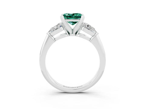 White gold Three-Stone Princess Cut Green Sapphire Ring with Pear Side Stones and Four-Prong Setting_3