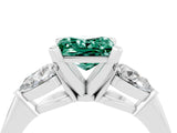 White gold Three-Stone Princess Cut Green Sapphire Ring with Pear Side Stones and Four-Prong Setting_4
