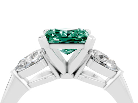 White gold Three-Stone Princess Cut Green Sapphire Ring with Pear Side Stones and Four-Prong Setting_4