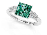 White gold Three-Stone Princess Cut Green Sapphire Ring with Pear  Side Stones in Four-Prong Setting_13