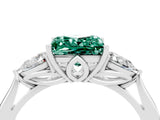 White gold Three-Stone Princess Cut Green Sapphire Ring with Pear  Side Stones in Four-Prong Setting_16
