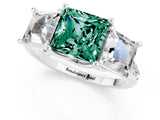 White gold Three-Stone Princess Cut Green Sapphire Ring with Round  Pavé Band and Prong Setting_13