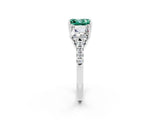 White gold Three-Stone Princess Cut Green Sapphire Ring with Round  Pavé Band and Prong Setting_14