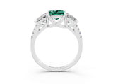 White gold Three-Stone Princess Cut Green Sapphire Ring with Round  Pavé Band and Prong Setting_15