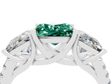 White gold Three-Stone Princess Cut Green Sapphire Ring with Round  Pavé Band and Prong Setting_16