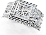 White gold Three-Stone Princess Cut Halo Pavé Diamond Ring_8